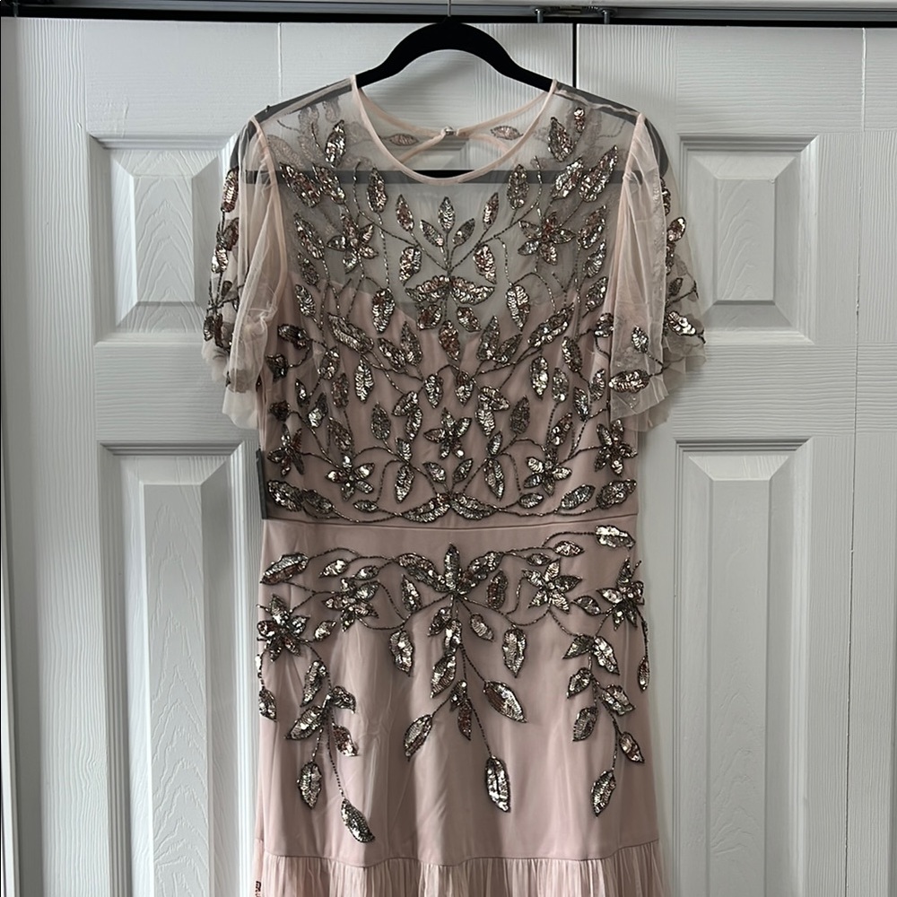 Pink Flutter Sleeve Gown with Peter Pan Collar for Wedding
